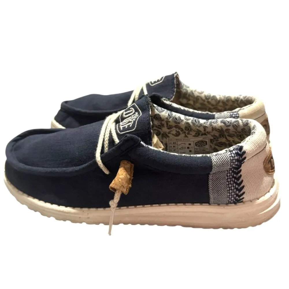Hey Dude Wally Men's Size 8 Navy Blue Patchwork Slip On Beach Boat Casual Shoes